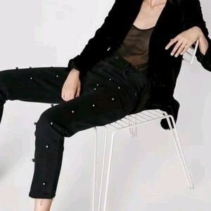 Gorgeous Zara Straight Leg Black Jeans Pearls 2